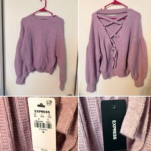 Express Women's Purple Lavender Puff Sleeve Tie Back Super Soft Sweater Sz M